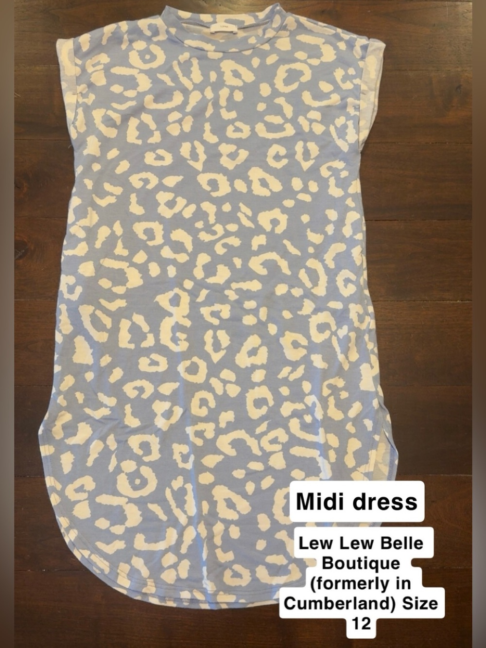 Light Blue & White Leopard Print Midi Dress